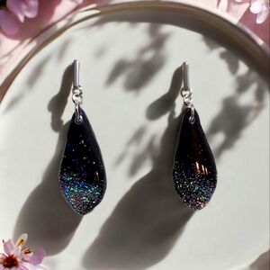 Starry Night/Polymer Clay Teardrop Dangle Earrings